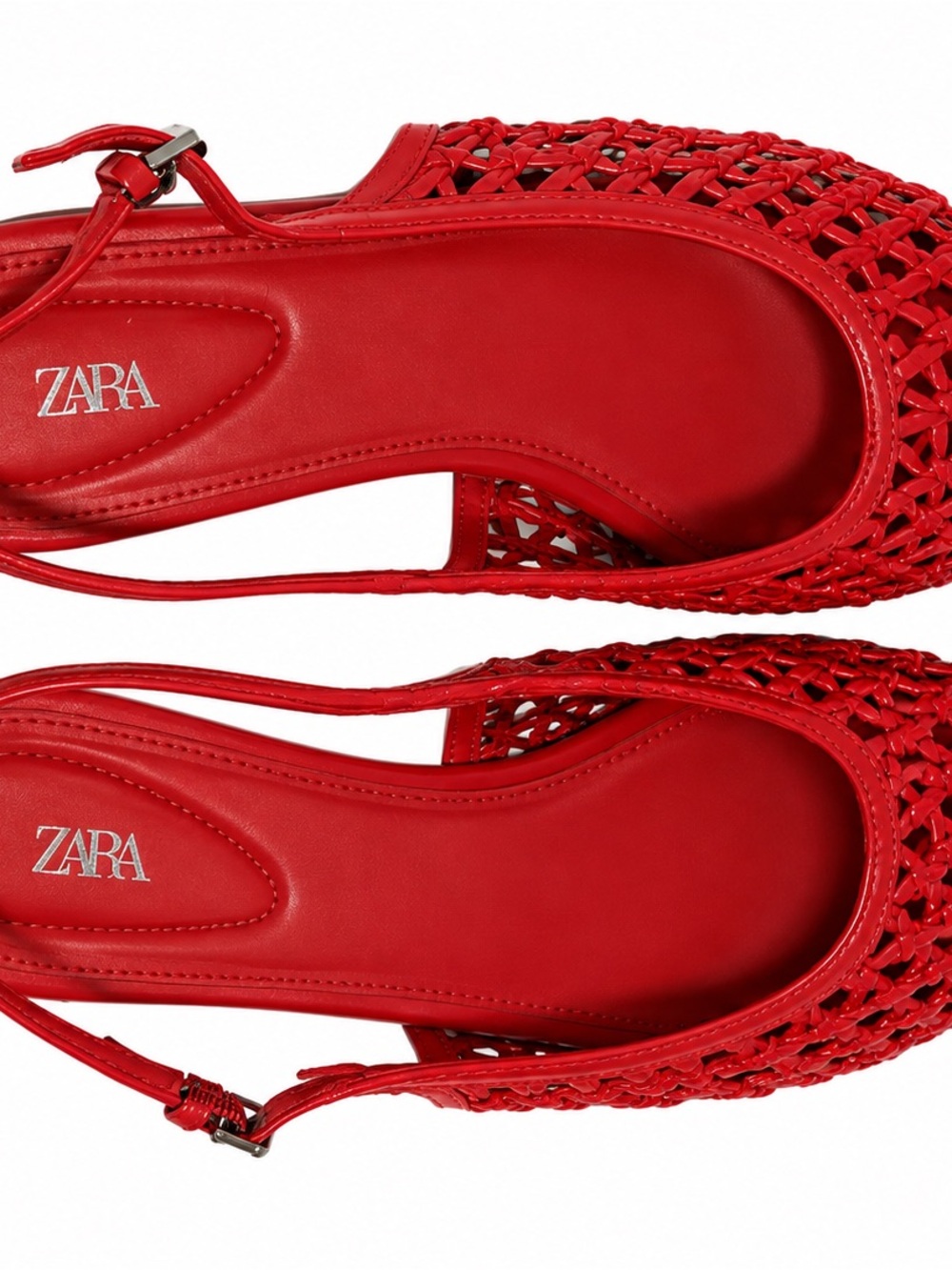 Zara Red Woven Slingback Loafers